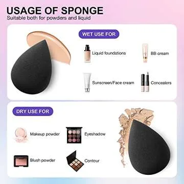 Hygea Beauty Makeup Sponge Blender Set of 5 - Non Latex, Soft, Black Foundation Blending Sponges for Cream, Powder and Liquid (Teardrop - Black)