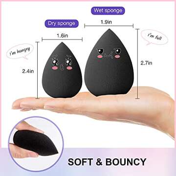 Hygea Beauty Makeup Sponge Blender Set of 5 - Non Latex, Soft, Black Foundation Blending Sponges for Cream, Powder and Liquid (Teardrop - Black)