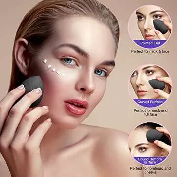 Hygea Beauty Makeup Sponge Blender Set of 5 - Non Latex, Soft, Black Foundation Blending Sponges for Cream, Powder and Liquid (Teardrop - Black)
