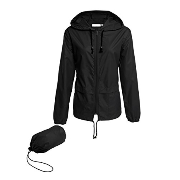 Hount Women's Lightweight Hooded Waterproof Packable Active Casual Rain Jackets (M, Black)