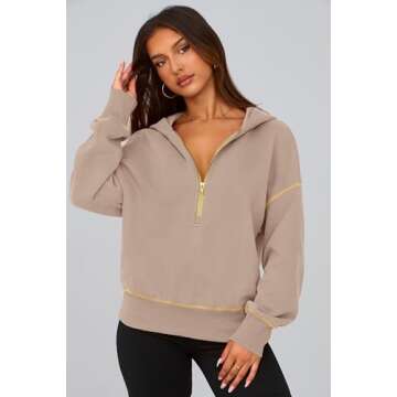 PRETTYGARDEN Women's Hooded Sweatshirts Long Sleeve Half Zip Cropped Hoodie Pullover Winter Fashion Clothes (Khaki,Small)