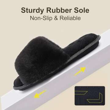 LongBay Women's Open Toe Slippers Fuzzy Fluffy Memory Foam Comfy Slip On Indoor Bedroom Home Slide (Large/ 9-10, Black)