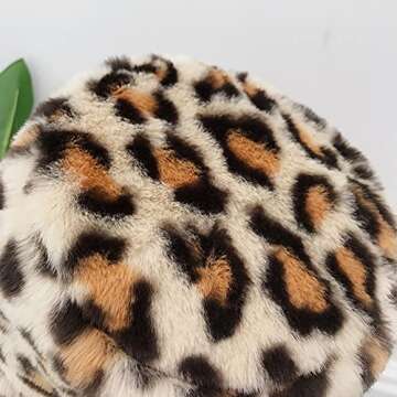 Winter Faux Fur Furry Leopard Beige Bucket Hat Fluffy Fuzzy Warm Hat Plush Fisherman Hat for Women Teens Girls