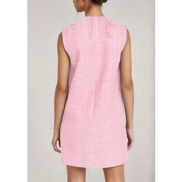 Kedera Women's Tweed Mini Dress Sleeveless Crew Neck Work Office Elagant Formal Summer A Line Dresses Pink