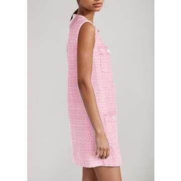 Kedera Women's Tweed Mini Dress Sleeveless Crew Neck Work Office Elagant Formal Summer A Line Dresses Pink