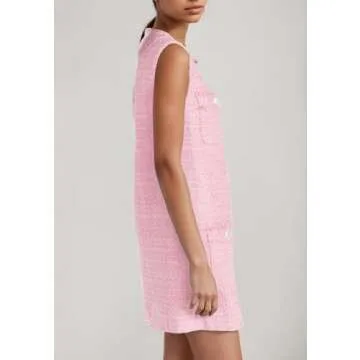 Kedera Women's Tweed Mini Dress Sleeveless Crew Neck Work Office Elagant Formal Summer A Line Dresses Pink
