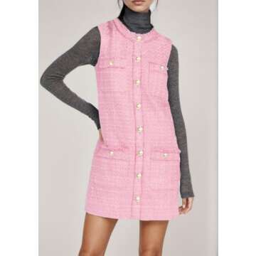 Kedera Women's Tweed Mini Dress Sleeveless Crew Neck Work Office Elagant Formal Summer A Line Dresses Pink