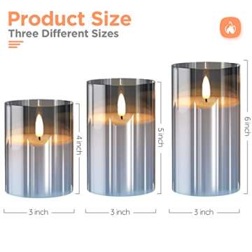 Glass Battery Operated LED Flameless Candles with Remote and Timer, Real Wax Candles Warm Color Flickering Light for Festival Wedding Home Party Decor(Pack of 3)-Grey