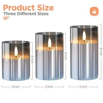 Glass Battery Operated LED Flameless Candles with Remote and Timer, Real Wax Candles Warm Color Flickering Light for Festival Wedding Home Party Decor(Pack of 3)-Grey