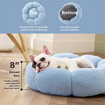 Lesure Calming Medium Dog Bed - Flower Donut Round Fluffy Puppy Bed in Plush Teddy Sherpa, Non-Slip ...