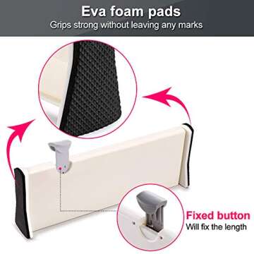 JONYJ Drawer Dividers Organizer 5 Pack, Adjustable Separators 4" High Expandable from 14.9-21" for Bedroom, Bathroom, Closet, Clothing, Office, Kitchen, Strong Secure Hold, Foam Ends, Locks in Place