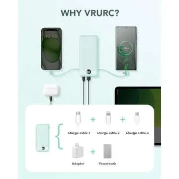 Compact VRURC 10000mAh Portable Charger with Built-in Cables