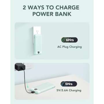 VRURC Portable Charger Built-in Cables and AC Wall Plug, USB C Power Bank 10000mAh, Portable Phone Charger Compact Lightweight External Battery Pack for Smart Phones, Tablets etc-Green