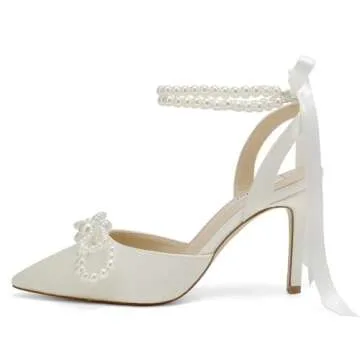Pearl Wedding Shoes for Bride High Heel Bridal Shoes Closed Toe Wedding Heels-Champagne-7