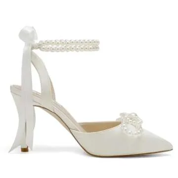Pearl Wedding Shoes for Bride High Heel Bridal Shoes Closed Toe Wedding Heels-Champagne-7