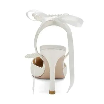 Pearl Wedding Shoes for Bride High Heel Bridal Shoes Closed Toe Wedding Heels-Champagne-7