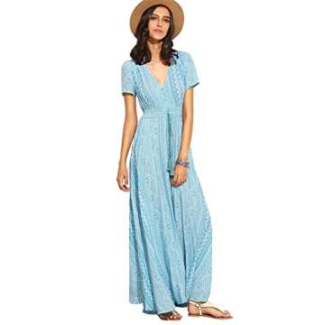 Milumia Women Button Up Floral Print Split Flowy Maxi Party Summer Dress Light Blue Medium