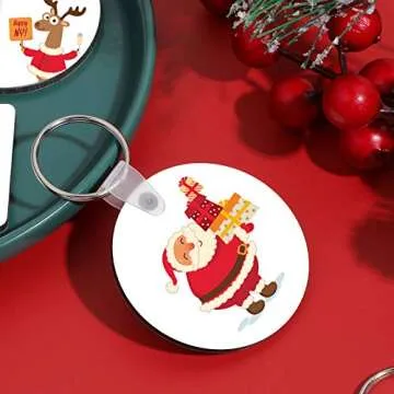 Hicarer Sublimation Blank Keychain Heat Transfer MDF DIY Double-Side Printed Keychain?56 Pieces? Multicolor