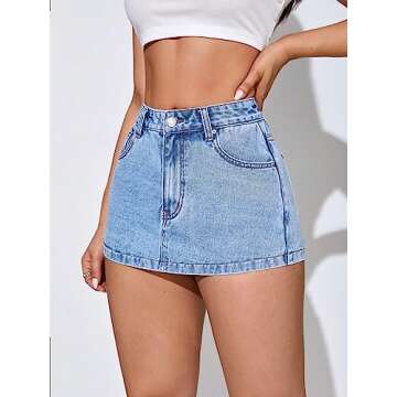 Floerns Women's Denim Skort Slant Pocket Straight Hem Zipper Fly Shorts Light Wash 30