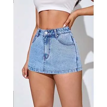 Floerns Women's Denim Skort Slant Pocket Straight Hem Zipper Fly Shorts Light Wash 30
