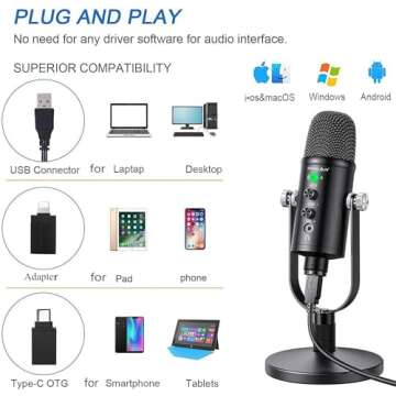 Microphone for Podcast, USB Microphone Kit for Phone, PC/Micro/Mac/Android,Professional Plug&Play Studio Microphone with Stand for Gaming, Online Chatting, Videos, Voice Overs, Streaming