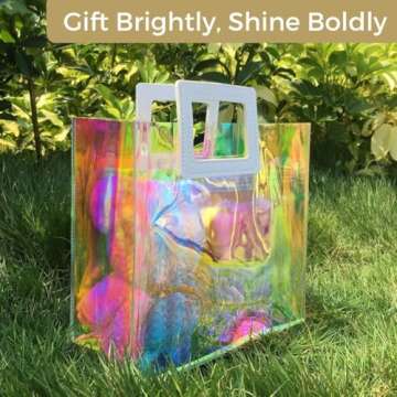 VUOJUR 3pcs Holographic Small Gift Bags 8.3x8x4'' Clear Reusable Birthday Gift Bags for Women Girls Iridescent Christmas Wedding Gift Bags with Handle