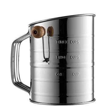 Bellemain 3 Cup Flour Sifter for Baking Fine Mesh Rotary Hand Crank with Loop Agitator for Quick Sif...