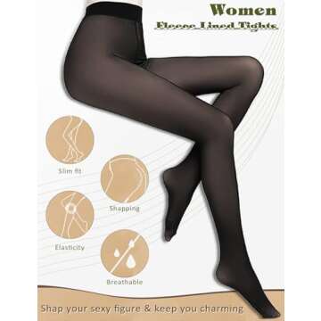Ritatte Thick Fleece Lined Tights for Women, Fake Warm Translucent Pantyhose, Stretchy High Waist Sheer Solid Leggings. (220g, Black-Pantyhose) One Size