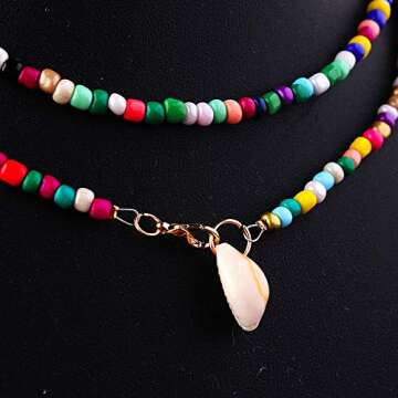 Riymusry Bead Choker,Bohemian Colorful Bead Choker Necklace Summer Beach Shell Necklace Adjustable Hawaii Style Boho Beach for Women (Color 1)