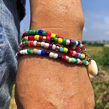 Riymusry Bead Choker,Bohemian Colorful Bead Choker Necklace Summer Beach Shell Necklace Adjustable Hawaii Style Boho Beach for Women (Color 1)