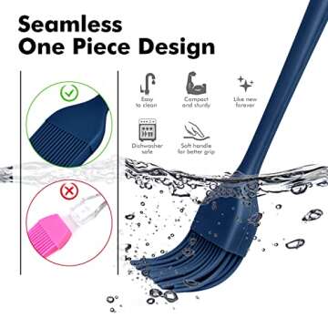 HOTEC 2 pieces Set Basting Brushes Silicone Heat Resistant Pastry Brushes Spread Oil Butter Sauce Marinades for BBQ Grill Barbecue Baking Kitchen Cooking BPA Free Dishwasher Safe (Classic Blue)