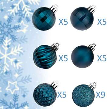 KI Store Blue Christmas Balls 34pcs 1.57-Inch Small Christmas Tree Decoration Ornaments for Xmas Tre...