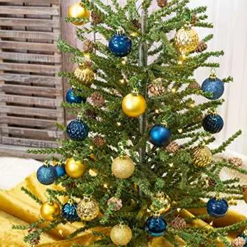 KI Store Blue Christmas Balls 34pcs 1.57-Inch Small Christmas Tree Decoration Ornaments for Xmas Tree Holiday Wreath Garland Decor Ornaments Hooks Included