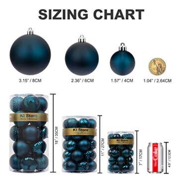 KI Store Blue Christmas Balls 34pcs 1.57-Inch Small Christmas Tree Decoration Ornaments for Xmas Tree Holiday Wreath Garland Decor Ornaments Hooks Included