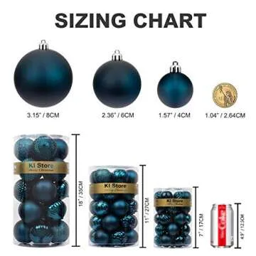 KI Store Blue Christmas Balls 34pcs 1.57-Inch Small Christmas Tree Decoration Ornaments for Xmas Tree Holiday Wreath Garland Decor Ornaments Hooks Included