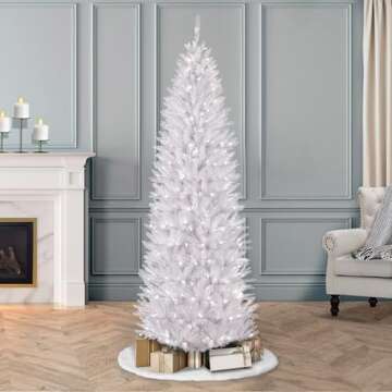 Puleo International 6.5 Foot Pre-Lit White Fraser Fir Pencil Artificial Christmas Tree with 250 Clear Lights