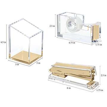 Punch & Stick | Stationery & Desk Accessories | Pen Holder, Stapler & Tape Dispenser | Gold & Clear Acrylic Lucite | Office Desk Accessories | Office Gift Set