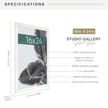 MCS Studio Gallery 16x24 Poster Frame White Woodgrain, Vertical & Horizontal Wall Hanging Large Picture Frame for Photos, Posters & Art Prints (1-Pack)