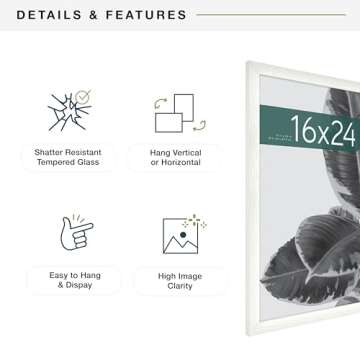 MCS Studio Gallery 16x24 Poster Frame White Woodgrain, Vertical & Horizontal Wall Hanging Large Picture Frame for Photos, Posters & Art Prints (1-Pack)