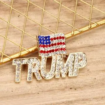 Trump Pin with USA Flag, Crystal Trump Lapel Brooch Memorabilia Gift for 2024 United States Presidential Election