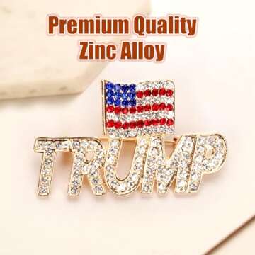 Trump Pin with USA Flag, Crystal Trump Lapel Brooch Memorabilia Gift for 2024 United States Presidential Election