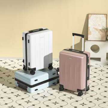 Cosbarn Carry On Luggage 22x14x9 - Lightweight Hard Shell Suitcase with 8 Wheels