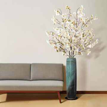 Ammyoo 4 Pcs Artificial Cherry Blossom Flower Branches, Bulk Silk Faux Flowers Real Touch Bouquet fo...