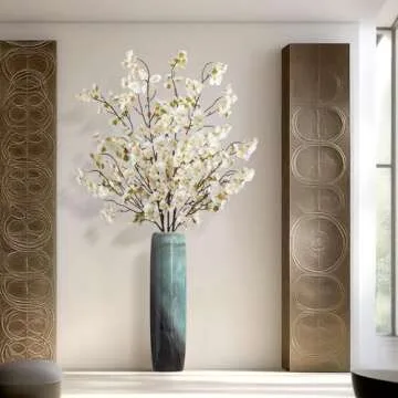 Ammyoo 4 Pcs Artificial Cherry Blossom Flower Branches, Bulk Silk Faux Flowers Real Touch Bouquet for Home Wedding Party Centerpieces Spring Summer Decor, Vase Not Included (White)