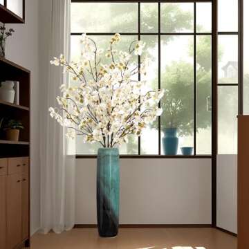 Ammyoo 4 Pcs Artificial Cherry Blossom Flower Branches, Bulk Silk Faux Flowers Real Touch Bouquet for Home Wedding Party Centerpieces Spring Summer Decor, Vase Not Included (White)