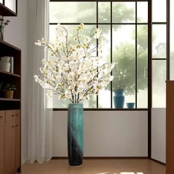 Ammyoo 4 Pcs Artificial Cherry Blossom Flower Branches, Bulk Silk Faux Flowers Real Touch Bouquet for Home Wedding Party Centerpieces Spring Summer Decor, Vase Not Included (White)