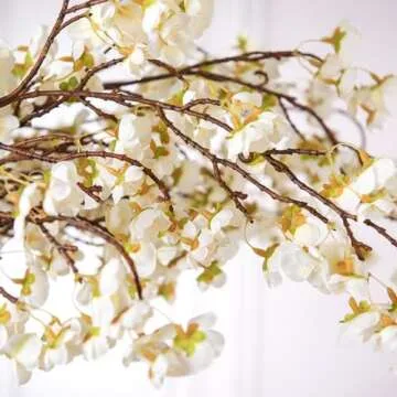 Ammyoo 4 Pcs Artificial Cherry Blossom Flower Branches, Bulk Silk Faux Flowers Real Touch Bouquet for Home Wedding Party Centerpieces Spring Summer Decor, Vase Not Included (White)