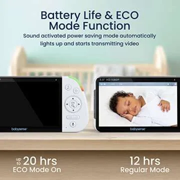 Babysense 5.5” 1080p Full HD Split-Screen Baby Monitor, Video Baby Monitor with 2 Cameras and Audio, 6-Color RGB Night Light, 1000ft Range, Two-Way Audio, 4X Zoom, 5000mAh Battery