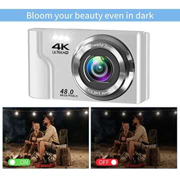 Saneen Digital Camera, 4K Cameras for Photography, 48MP Small & Compact Kids Digital Camera for Teens, Elder, Beginners, 32GB SD Card & 2 Rechargeable Batteries for Christmas Birthday Gifts - Silver