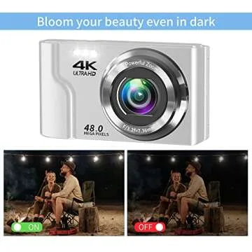 Saneen Digital Camera, 4K Cameras for Photography, 48MP Small & Compact Kids Digital Camera for Teens, Elder, Beginners, 32GB SD Card & 2 Rechargeable Batteries for Christmas Birthday Gifts - Silver